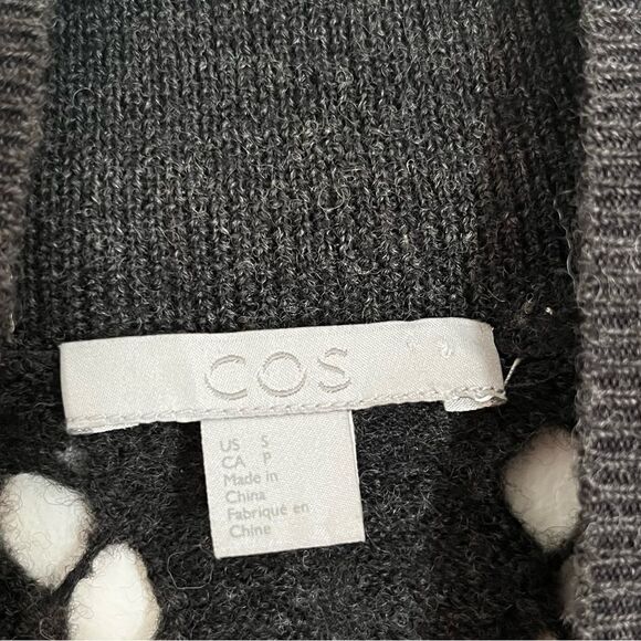 COS Cut-Out gray turtleneck Boiled Wool Tunic sweater crochet ribbed size S cozy - Picture 6 of 9